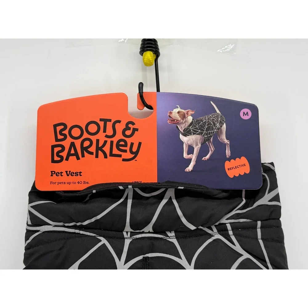 Boots & Barkley Reflective Spider Web Pet Vest Black Silver Medium Dog Puffer